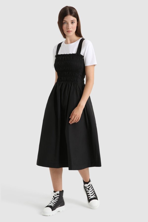 Cotton Poplin Dress with Side Pockets Black