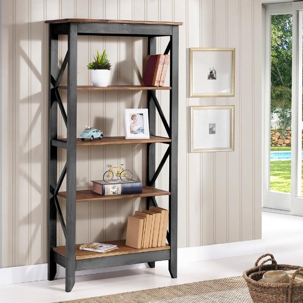 Jay 31.5 in. Black Wash Solid Wood Bookcase with 4-Shelves-CS33007 - The Home Depot