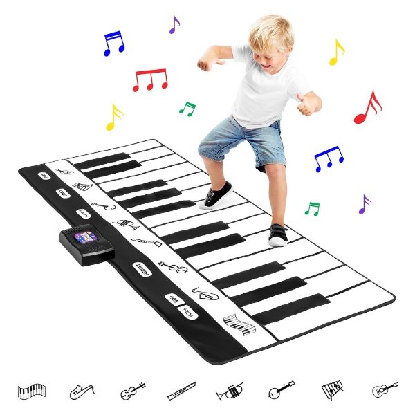 Giant Piano Keyboard Playmat w/ 8 Instrument Settings - Black/White