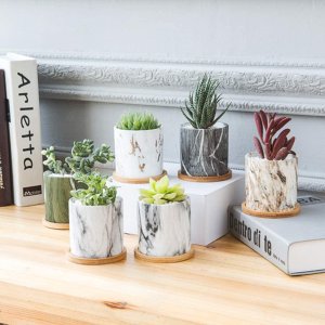 Buymax Succulent Plant Pots, 3.1 inch Marbling Ceramic Glazed Planters with Drainage Hole