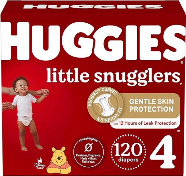 Baby Diapers Size 4 (22-37 lbs), 120ct, Huggies Little Snugglers