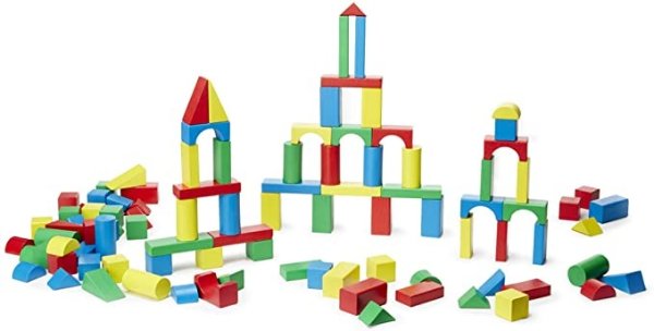 Wooden Building Block Set - 200 Blocks in 4 Colors & 9 Shapes (E-Commerce Packaging)