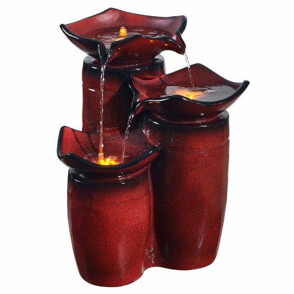- Outdoor 3-Tier Glazed Pots Fountain - Gradient Red
