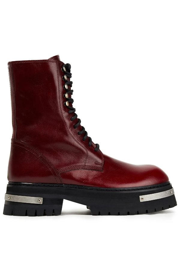 Textured-leather combat boots