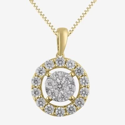 Womens 1 CT. T.W. Mined White Diamond 14K Two Tone Gold Round Pendant Necklace