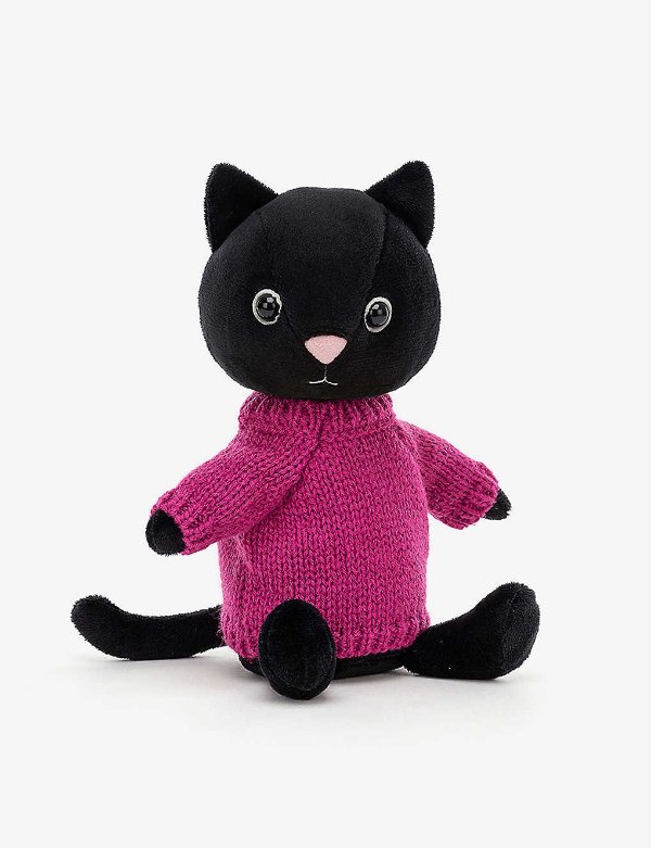 玫红毛衣黑猫猫 22cm
