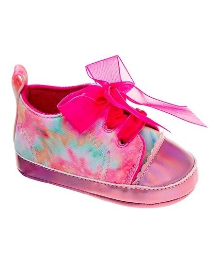Pink & Mint Tie-Dye Bow-Accent Sneaker - Girls