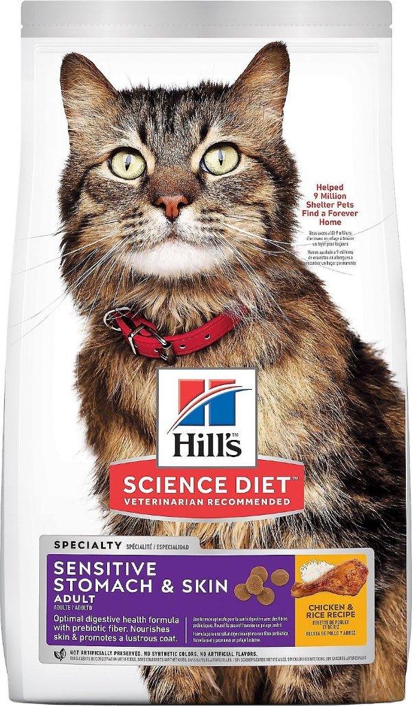 Adult Sensitive Stomach & Skin Chicken & Rice Recipe Dry Cat Food, 15.5-lb bag - Chewy.com