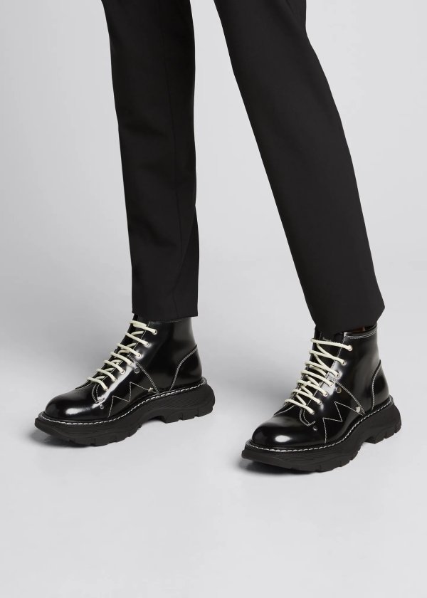 Tread Patent Leather Lace-Up Combat Boots