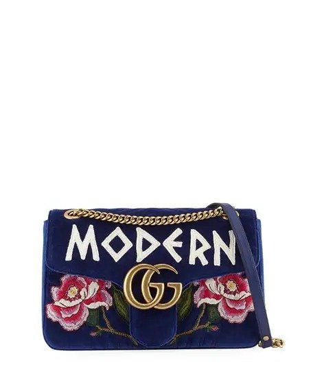 GG Marmont Modern Velvet Shoulder Bag, Cobalt