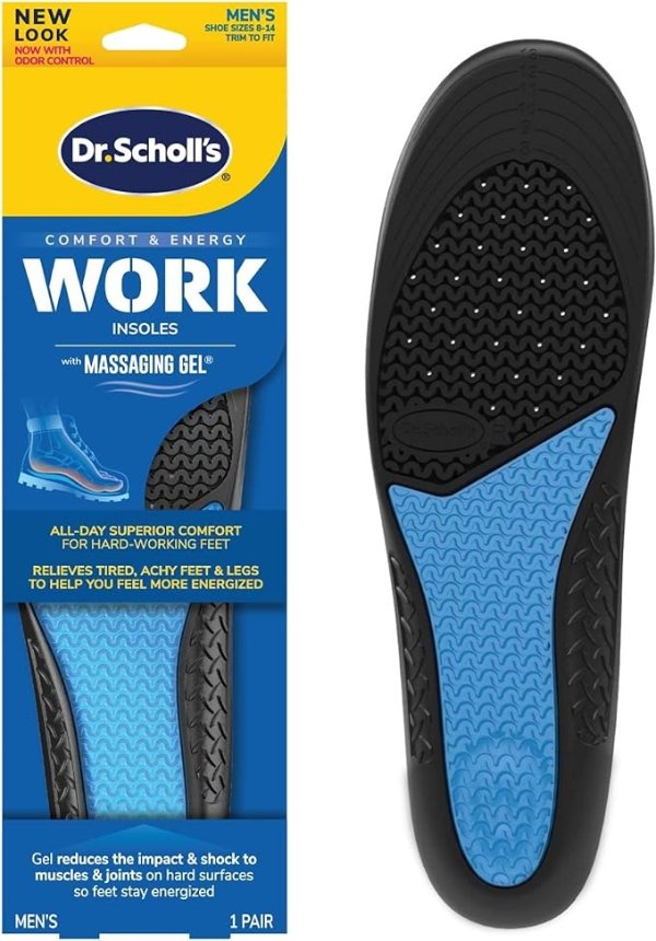 WORK Massaging Gel Advanced Insoles (Men's 8-14) // All-Day Shock Absorption and Cushioning for Hard Surfaces (Packaging May Vary), 1 Count