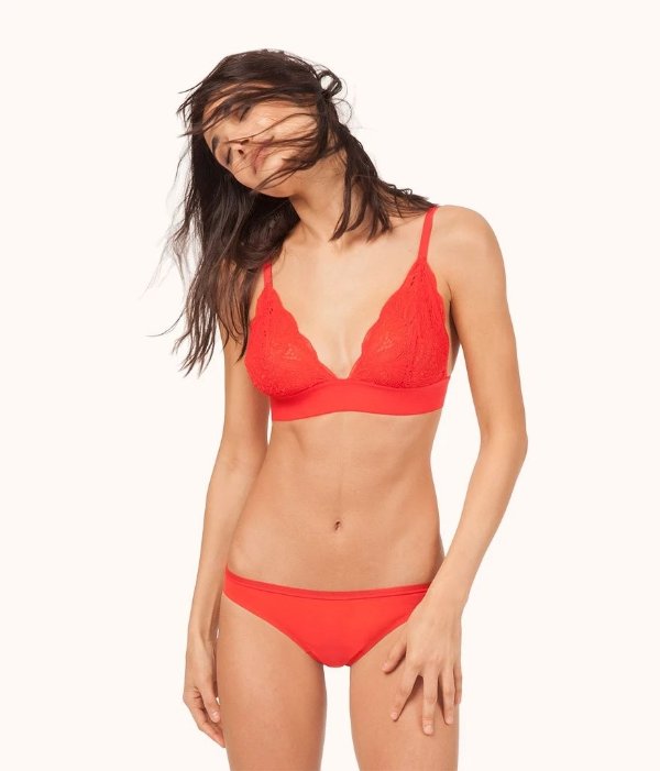The Long-Lined Lace Bralette: Tomato Red