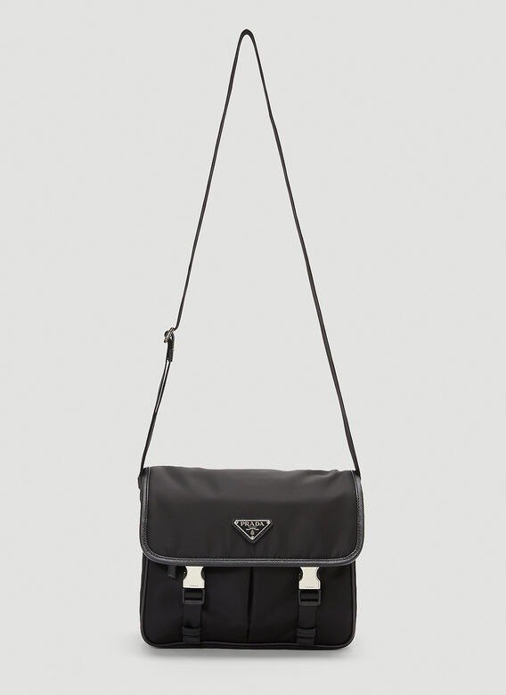 Nylon and Leather Crossbody Bag in Black
