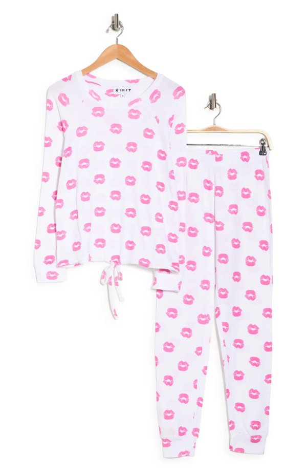 Long Sleeve Tie Front Top & Joggers 2-Piece Pajama Set