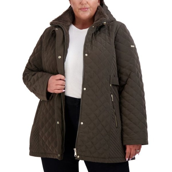 Women's Plus Size Cozy-Lined Hooded Quilted Coat