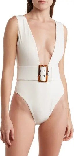 Belted Plunge One-Piece Swimsuit