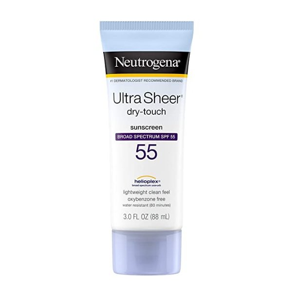 Ultra Sheer Dry-Touch Sunscreen Lotion, Broad Spectrum SPF 55 UVA/UVB Protection, Light, Water Resistant, Non-Comedogenic & Non-Greasy, Travel Size, 3 fl. oz