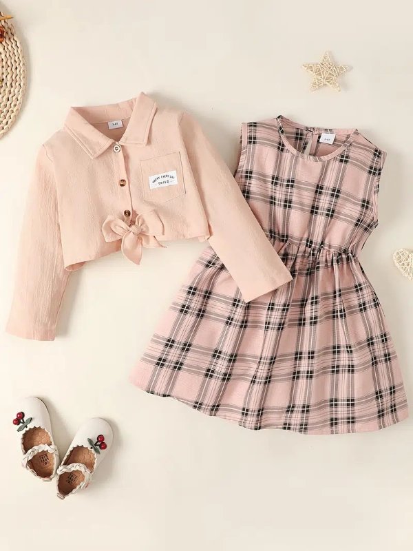 Girls Long Sleeve Shirt Top Sleeveless Plaid Dress Baby Kids Clothes | Buy More, Save More | Temu