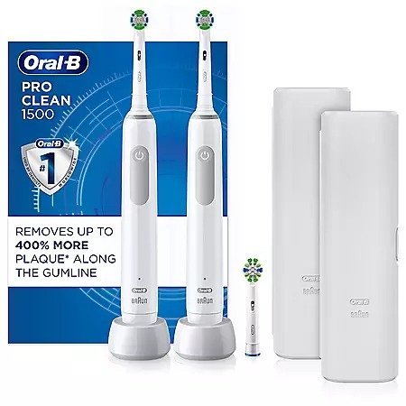 Oral-B Pro Clean 1500 Rechargeable Electric Toothbrush, White (2 pk.) - Sam's Club