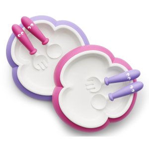 BABYBJORN Baby Plate, Spoon and Fork - Pink/Purple, 2-pack