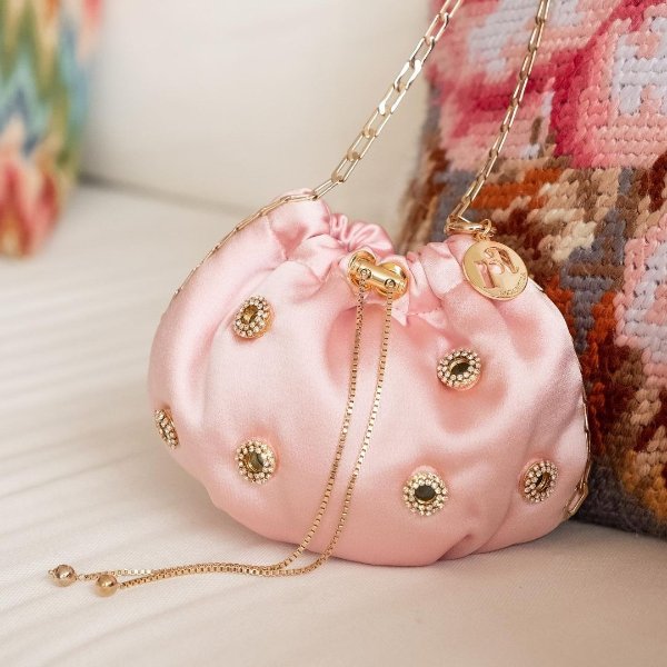 Mini Edith Crystal-Embellished Satin Drawstring Bag