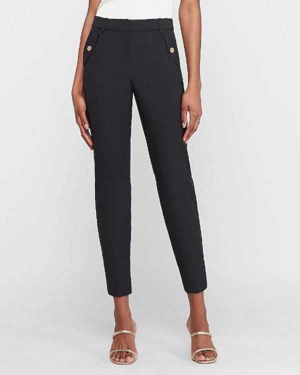 High Waisted Supersoft Twill Flap Pocket Straight Cropped Pant