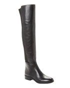 Black Pam Stretch Leather Over-the-Knee Boots