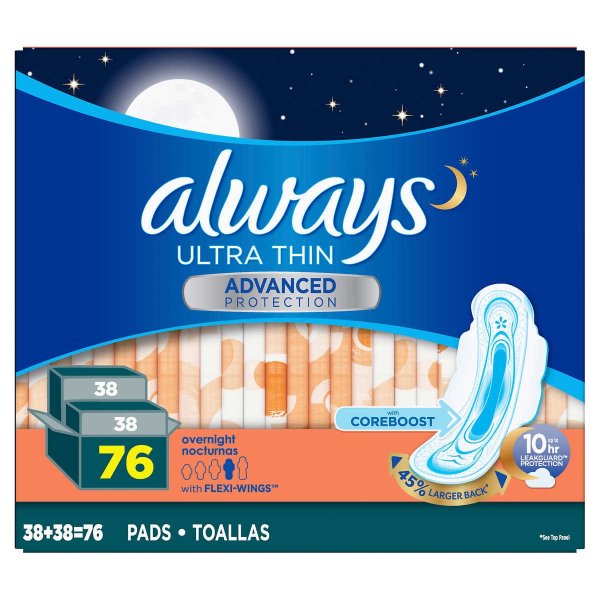 Ultra Thin Advanced Overnight Pads, 76-count