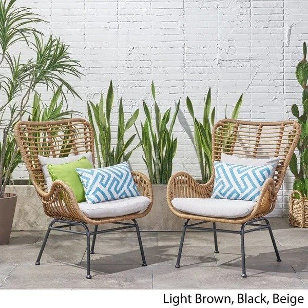 Montana Wicker Club Chairs (Set of 2) by Christopher Knight Home - Light Brown+Black+Beige