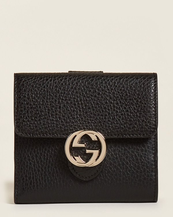 Black GG Logo Leather Small Flap Wallet