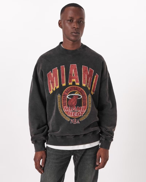 Men's Miami Heat Graphic Crew Sweatshirt | Men's Up To 25% Off Select Styles | Abercrombie.com