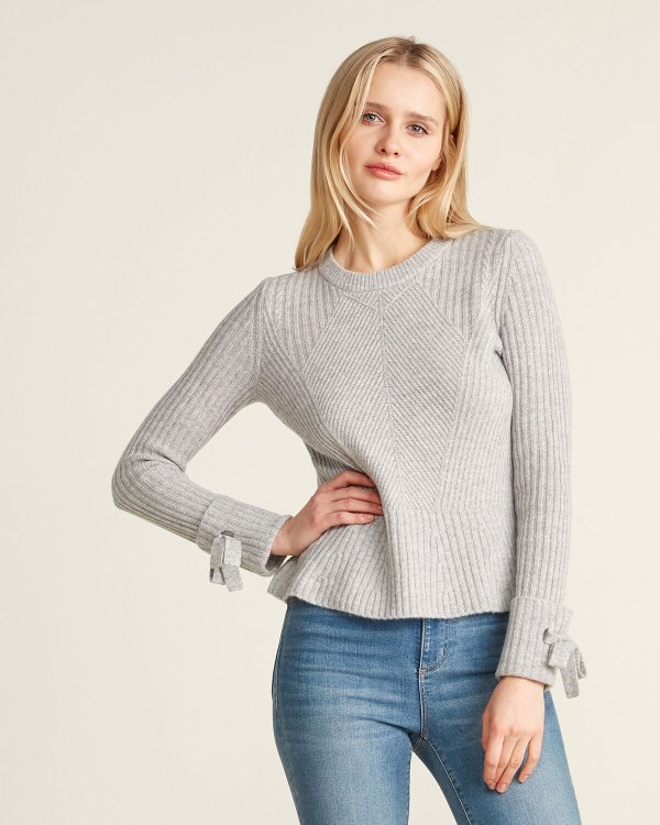 Long Tie-Sleeve Cashmere Peplum Sweater