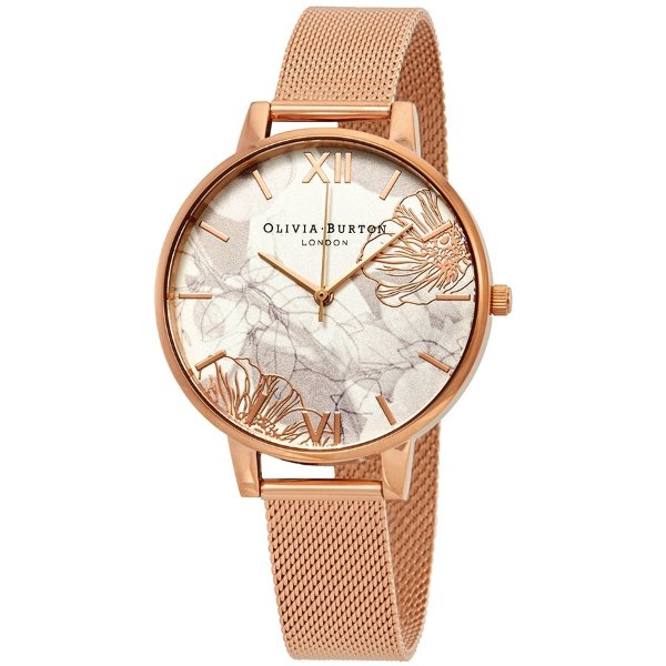 Abstract Florals White Dial Ladies Watch