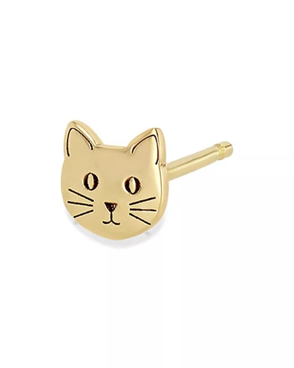 14K Yellow Itty Bitty Symbols Cat Single Stud Earring