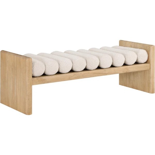 Boucle Fabric Wood Bench