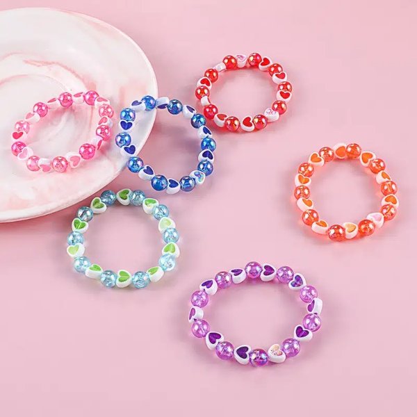 Adorable Colorful Plastic Heart Bead Bracelet
