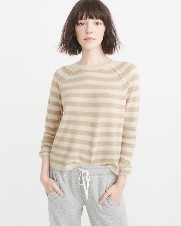 Womens Cashmere Striped Crew Sweater | Womens Clearance | Abercrombie.com
