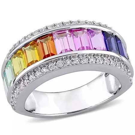3.85 CT. T.G.W. Multi-Color Created Sapphire Semi-Eternity Anniversary Ring in Sterling Silver - Sam's Club
