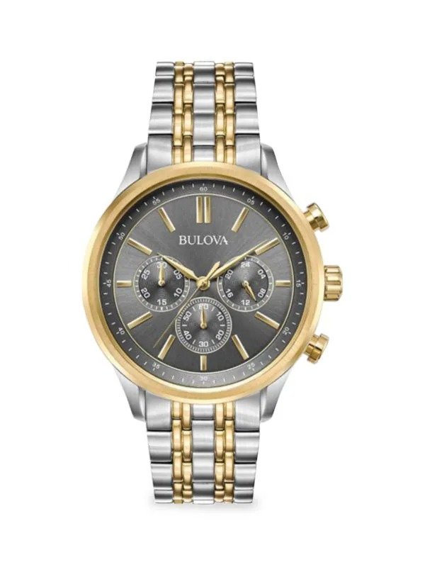 42MM Two Tone IP Stainless Steel Bracelet Chronograph Watch