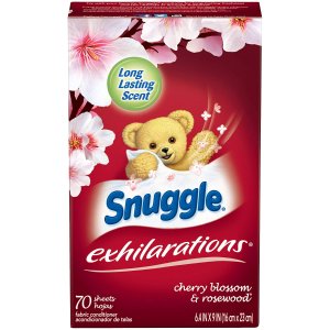 Snuggle Exhilarations Fabric Softener Dryer Sheets, Cherry Blossom & Rosewood, 70 Count