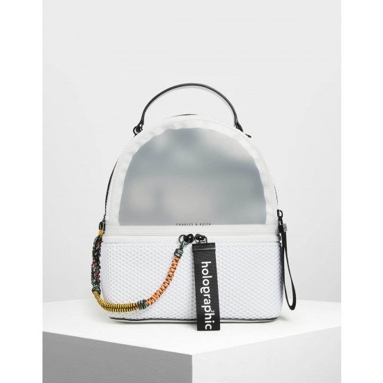 White Mesh Detail Backpack | CHARLES & KEITH