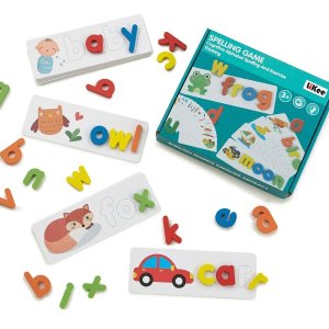 LIKEE 单词拼写玩具，含28张常见词闪卡+52个木质字母