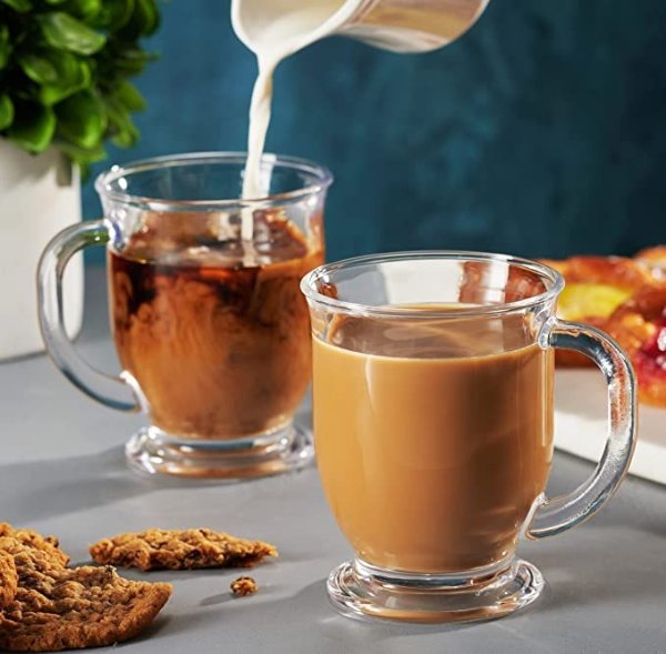 Coffee Mug Set, Glass Coffee Mugs Cups with Handle for Hot Beverages, Tea Cups Large Mug Coffee Gifts - 15oz., Set of 4
