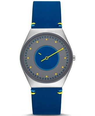 Men's Grenen Solar Halo Ocean Blue Leather Watch, 37mm