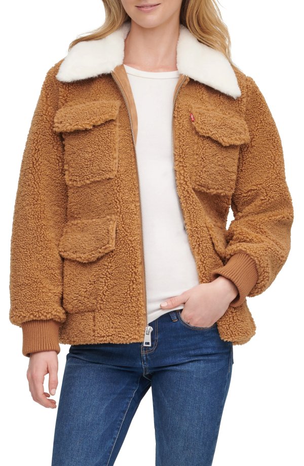 Faux Fur Collar Fleece Jacket