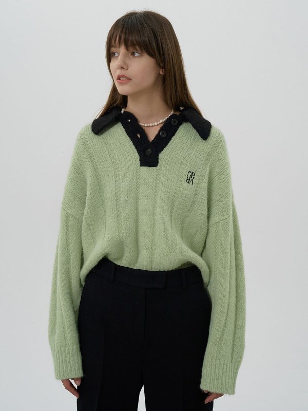 Soft Collar Knit Pullover _MINT polo针织衫$62.90 超值好货