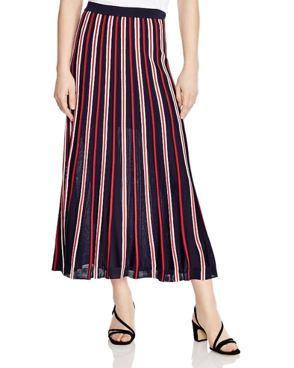 Loukas Pleated Striped Midi Skirt