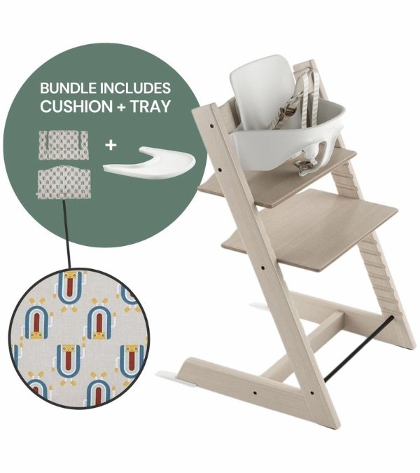 Tripp Trapp Complete High Chair Bundle - Whitewash / Robot Grey