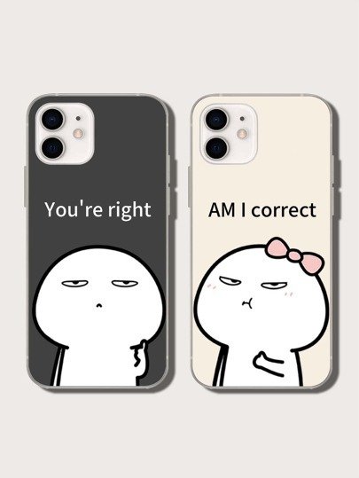 2pcs Couple Cartoon Graphic Phone Case