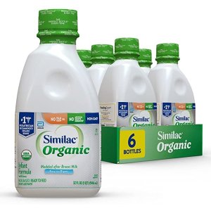 SimilacOrganic Infant Formula with Iron, 6 Count, Certified USDA Organic Baby Formula, Ready-to-Feed, 32-fl-oz Bottle